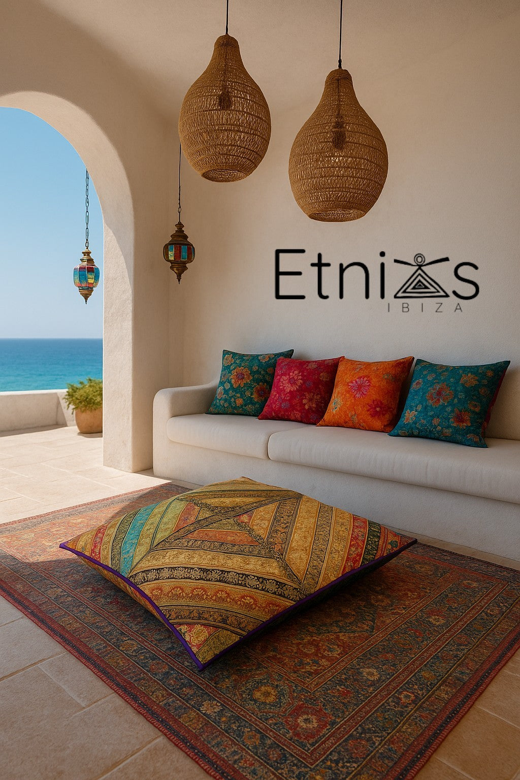 Temple Sun – Bright Embroidered Zafu Cushion XL 95x100 cm