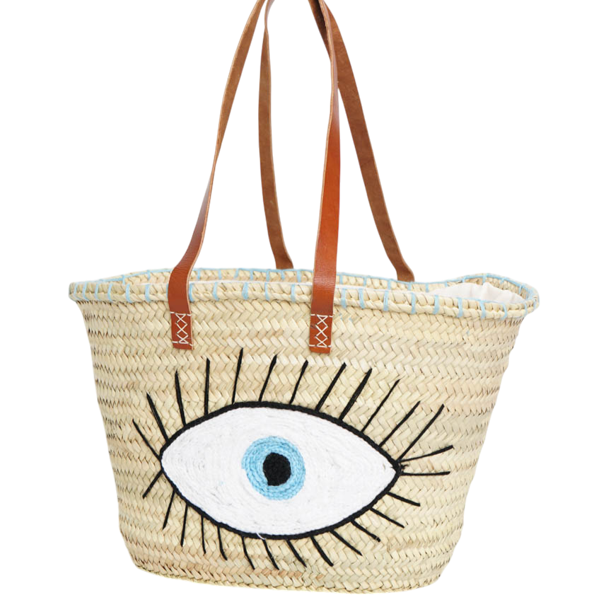 White Eye Basket · Natural Palm & Leather