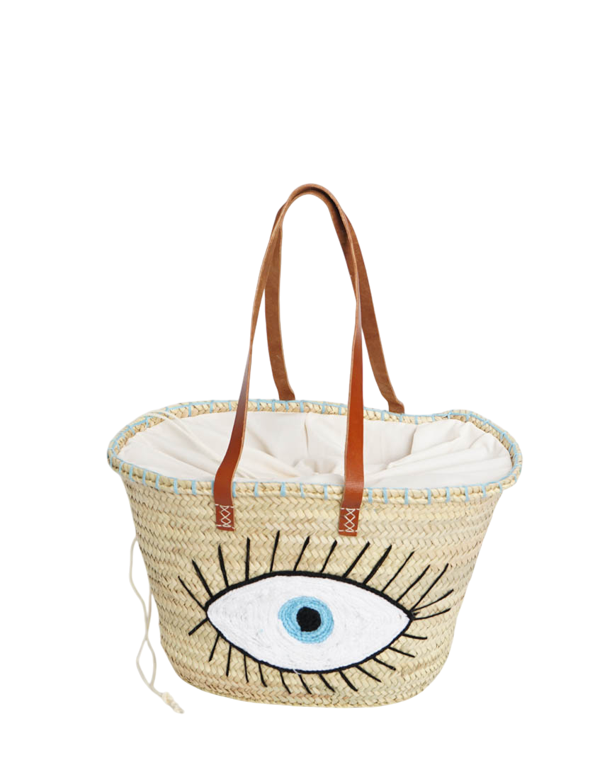 White Eye Basket · Natural Palm & Leather