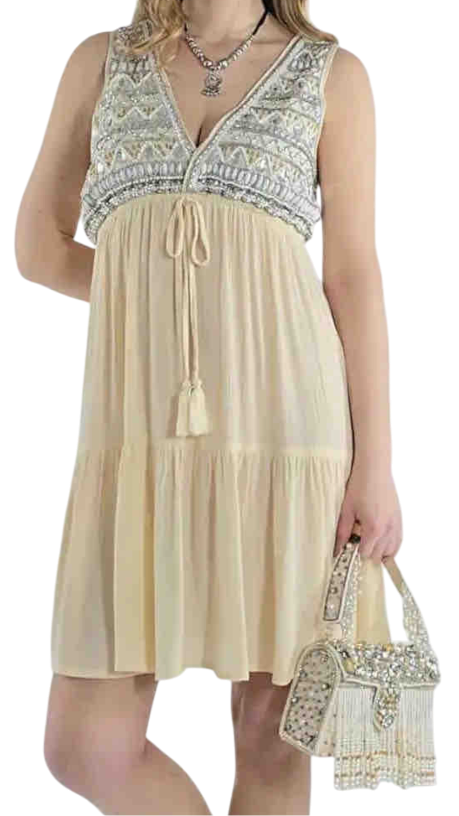 Short Embroidered Dress in Blue or Emerald Green with Gold Sparkles
