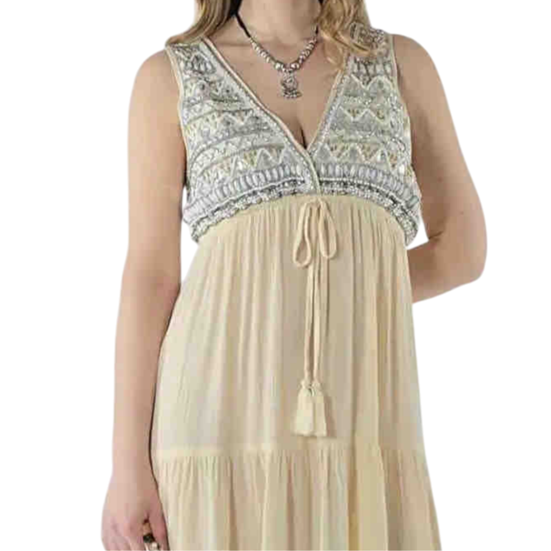 Short Embroidered Dress in Blue or Emerald Green with Gold Sparkles