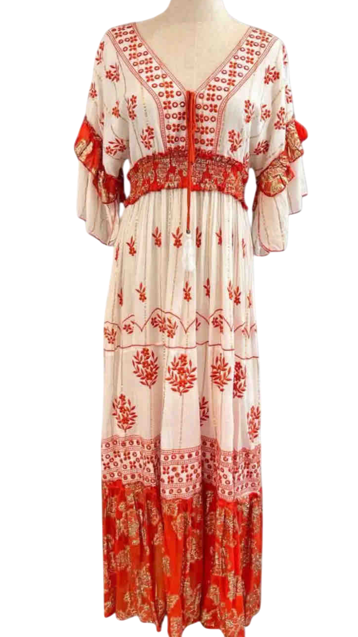 Vestido Largo Bordado "Sol del Trópico" – Verde Olivo / Vestido Largo Bordado "Sol del Trópico" – Rojo Coral /Vestido Largo Bordado "Sol del Trópico" – Verde Turquesa
