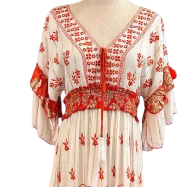 Vestido Largo Bordado "Sol del Trópico" – Verde Olivo / Vestido Largo Bordado "Sol del Trópico" – Rojo Coral /Vestido Largo Bordado "Sol del Trópico" – Verde Turquesa