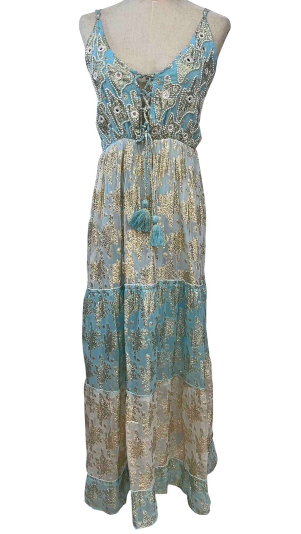 Vestido Largo "Dorada Intención" Azul