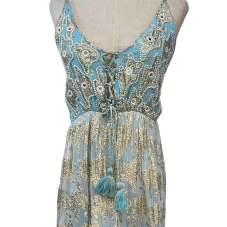 Vestido Largo "Dorada Intención" Azul