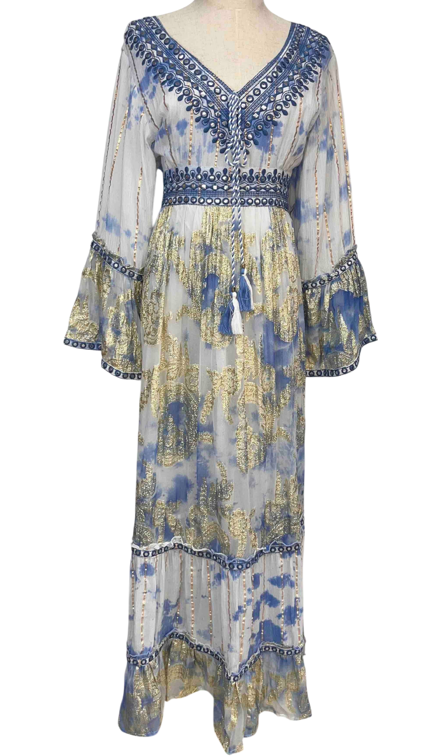 Vestido "Mar Índigo" – algodón & rayón bordado