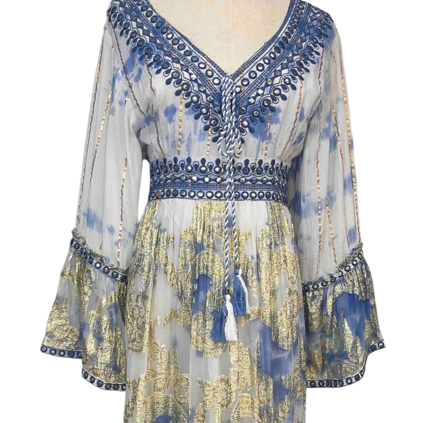 Vestido "Mar Índigo" – algodón & rayón bordado