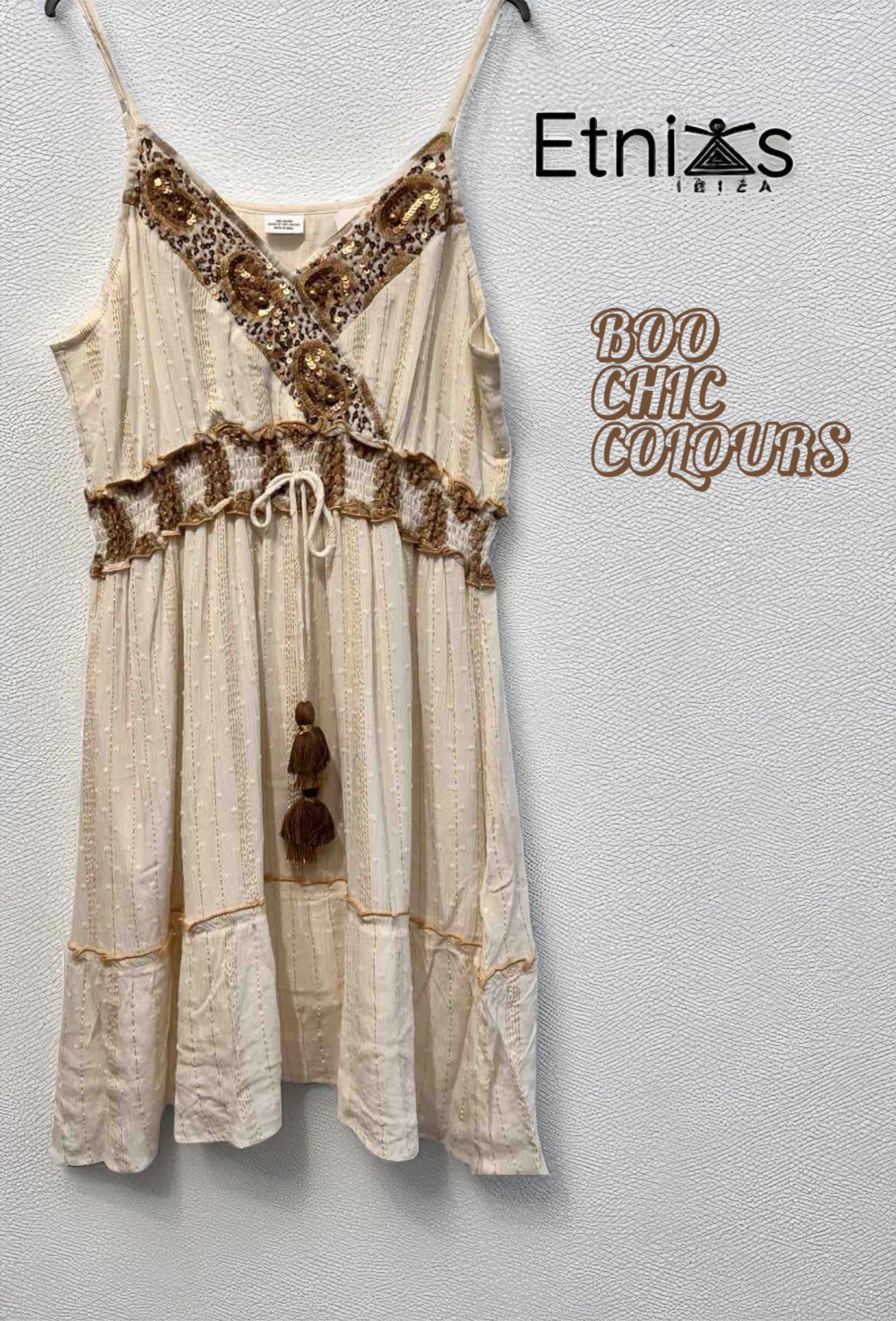 Short Embroidered Dress in Blue or Emerald Green with Gold Sparkles