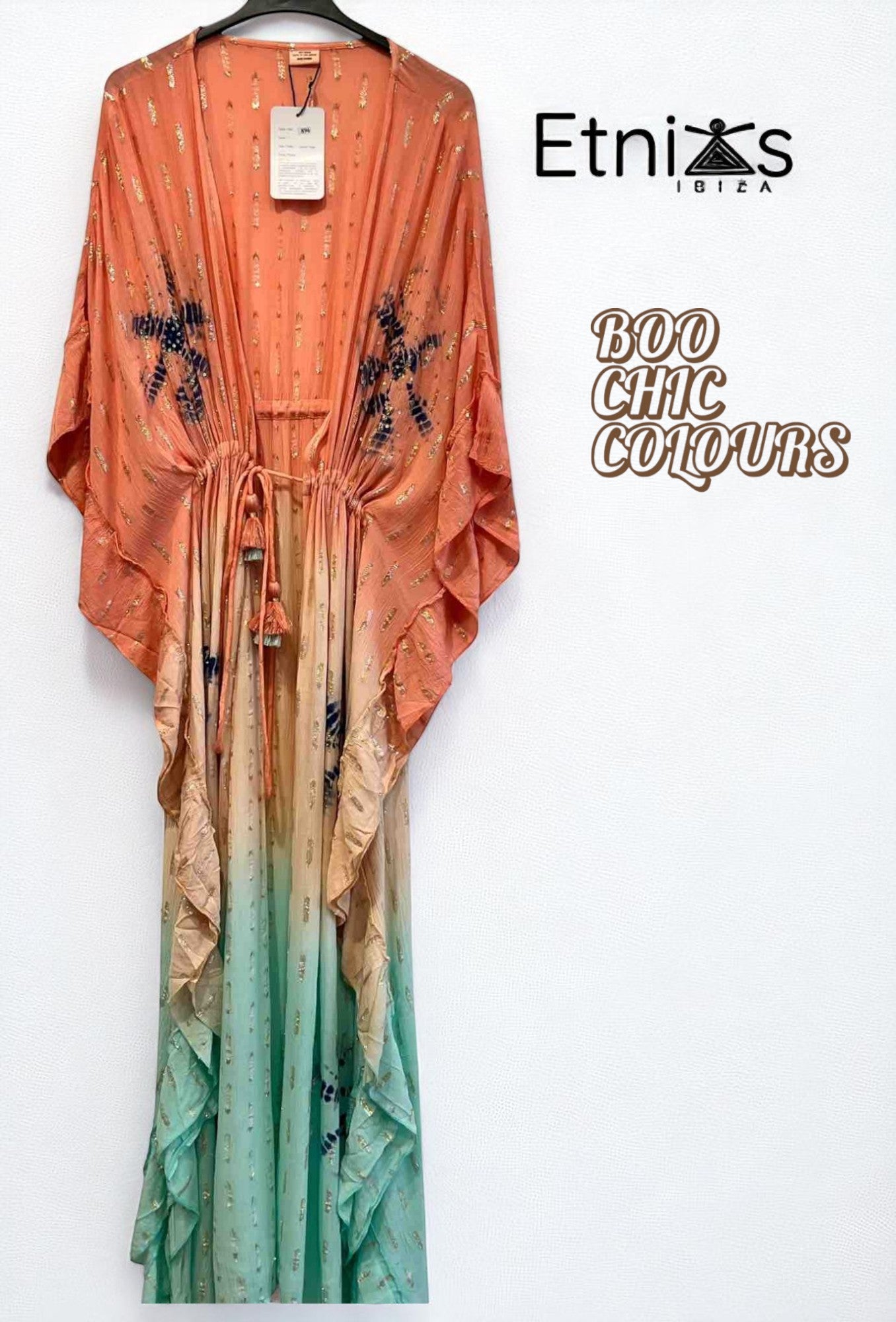 Short Embroidered Dress in Blue or Emerald Green with Gold Sparkles