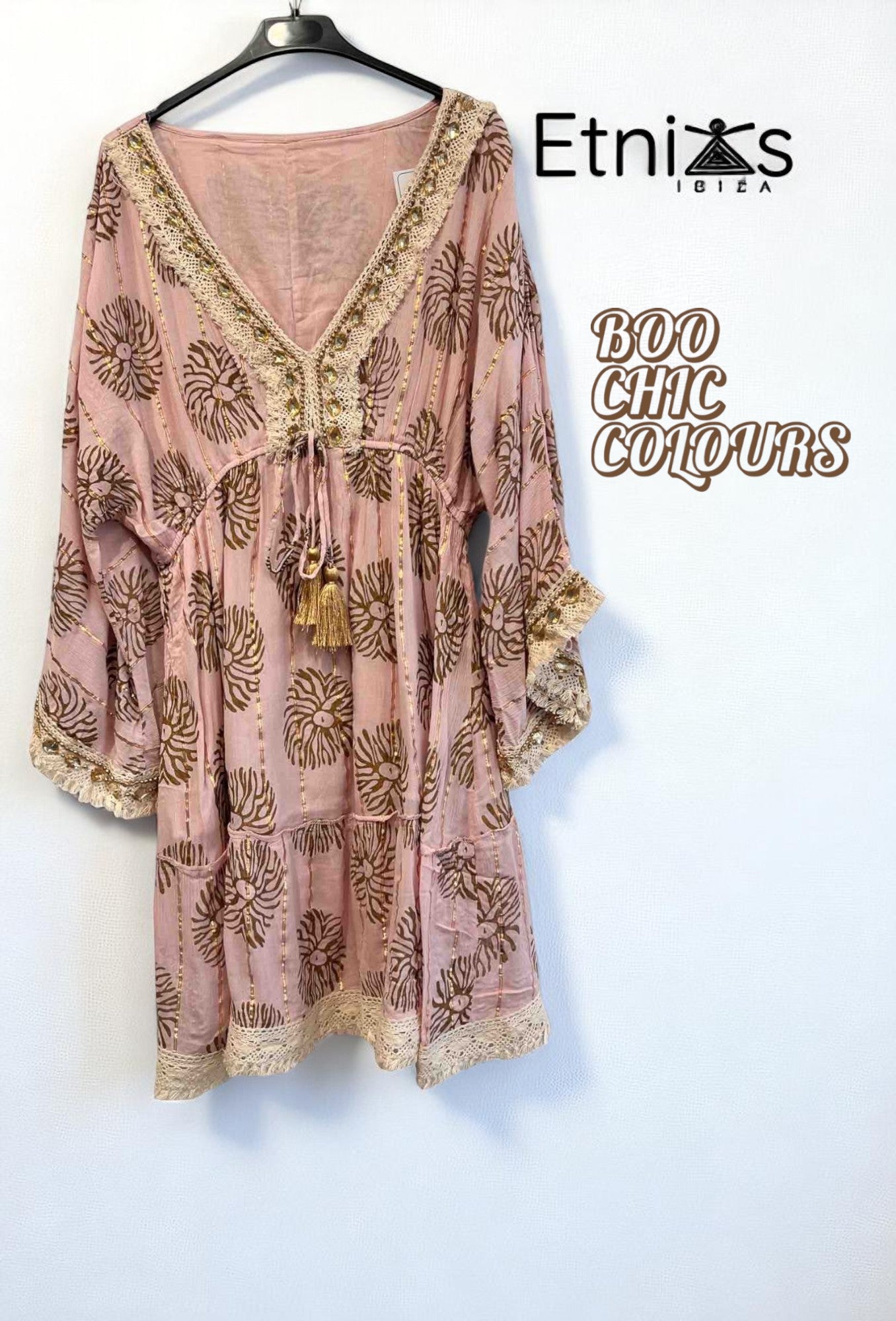 Short Embroidered Dress in Blue or Emerald Green with Gold Sparkles