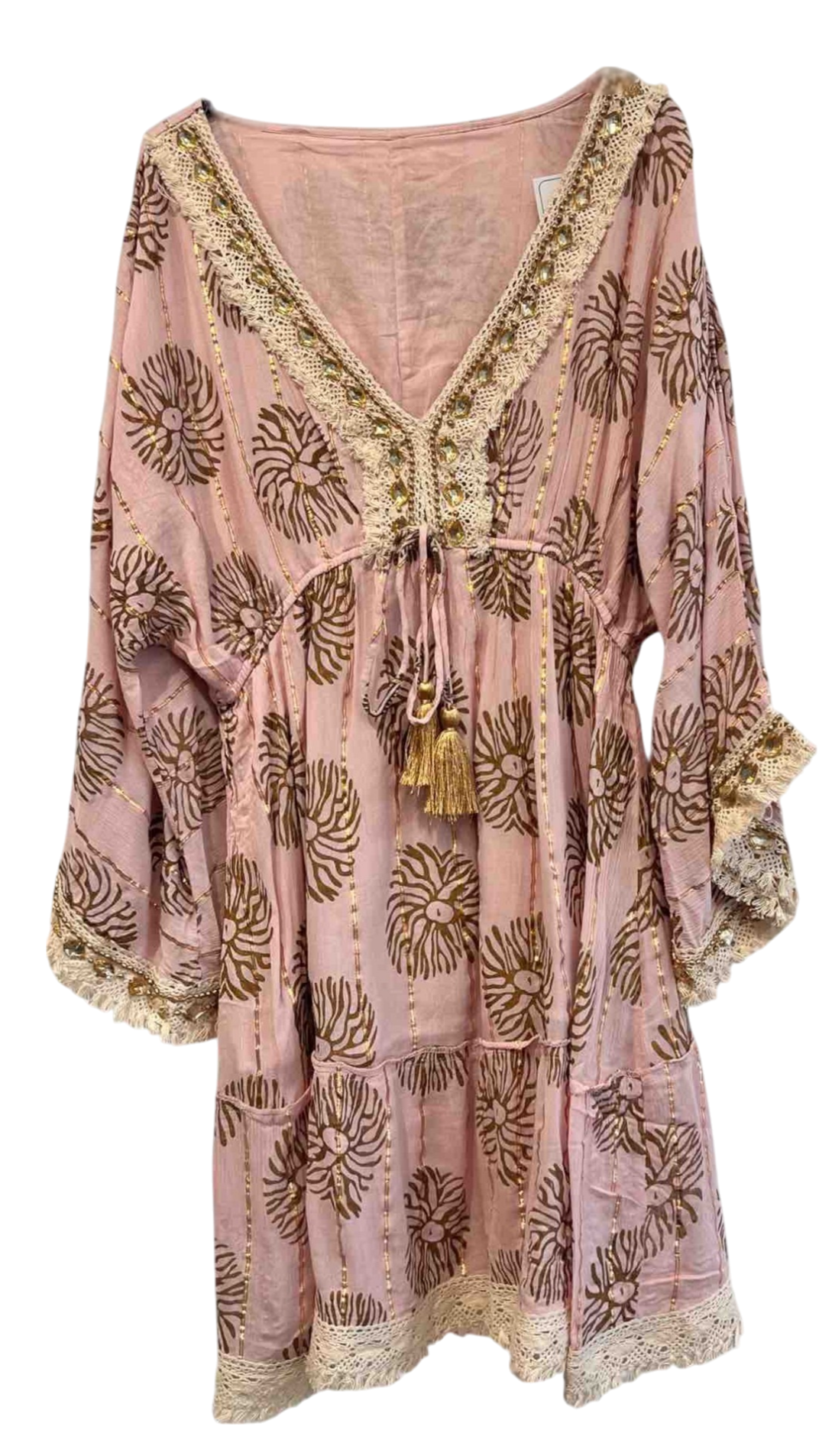 Short Embroidered Dress in Blue or Emerald Green with Gold Sparkles