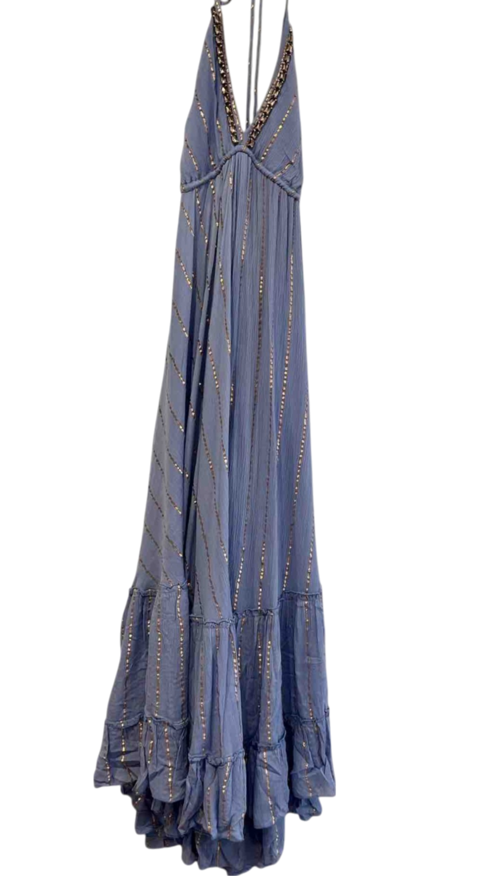 Vestido largo halter con espejos - Azul Índigo