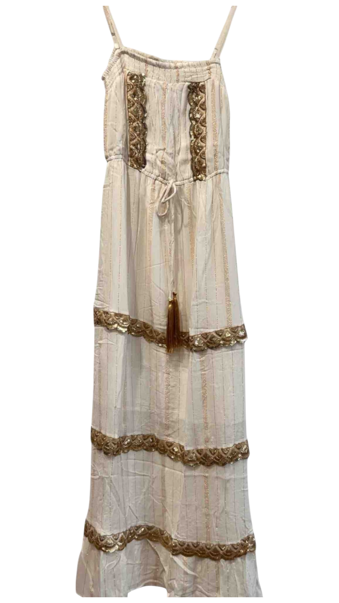 Vestido largo Marfil con detalles dorados