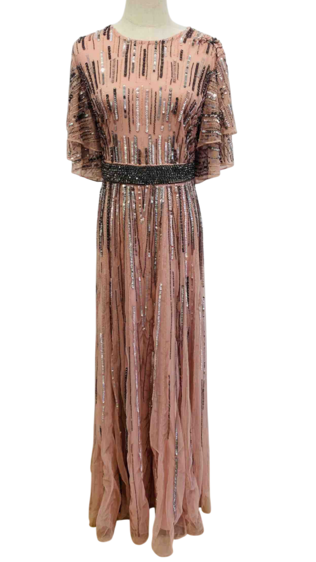 Vestido Alta Costura Rosa Empolvado con Pedrería Vertical