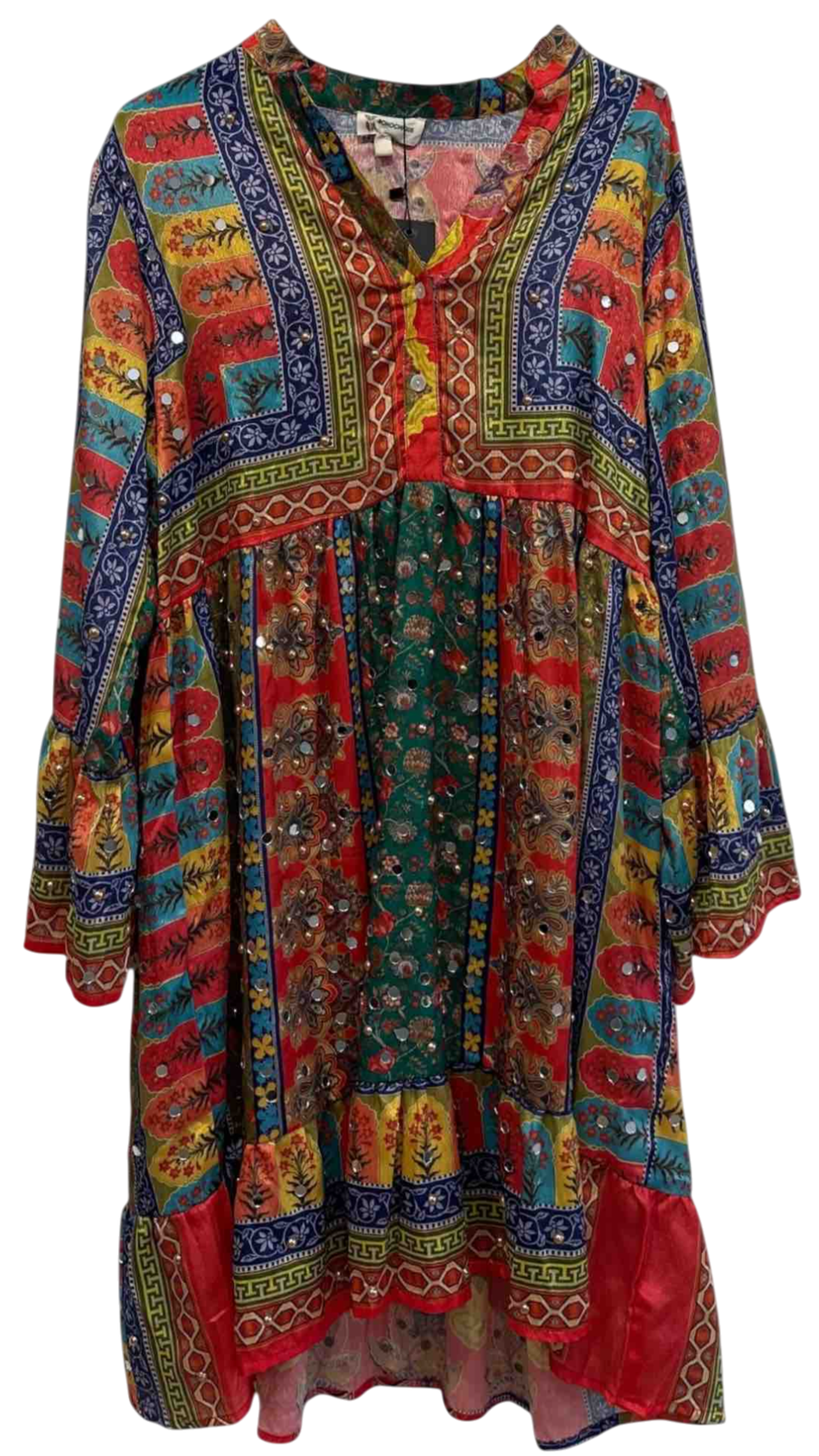 Short Embroidered Dress in Blue or Emerald Green with Gold Sparkles