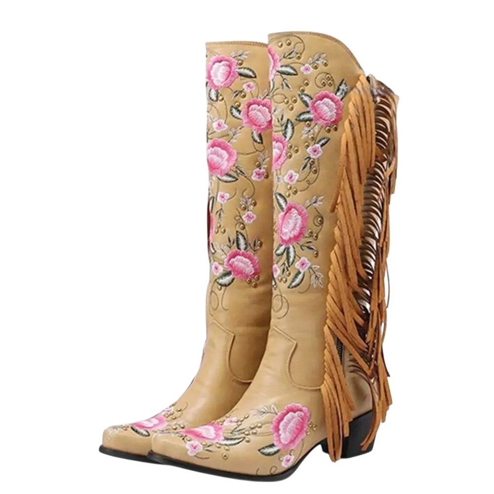 Botas Jardín Nómada – Bordadas con Flecos en Rosa