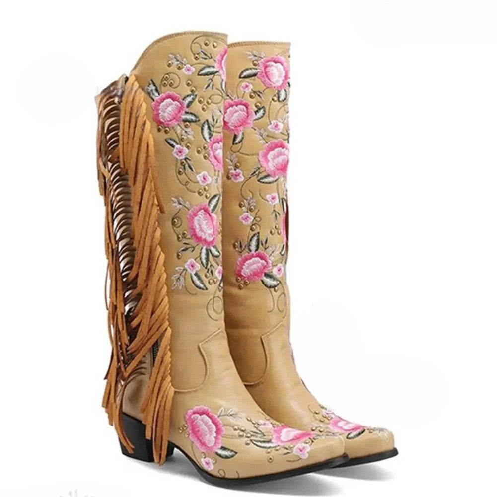Botas Jardín Nómada – Bordadas con Flecos en Rosa