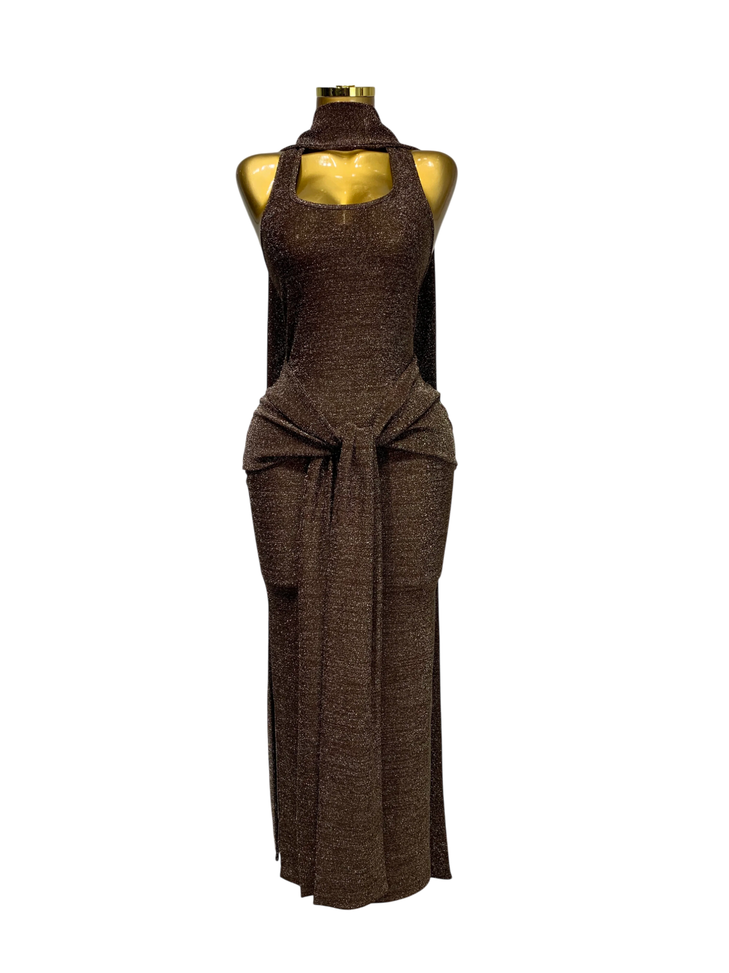 Vestido Largo Marrón Chocolate Metalizado ·