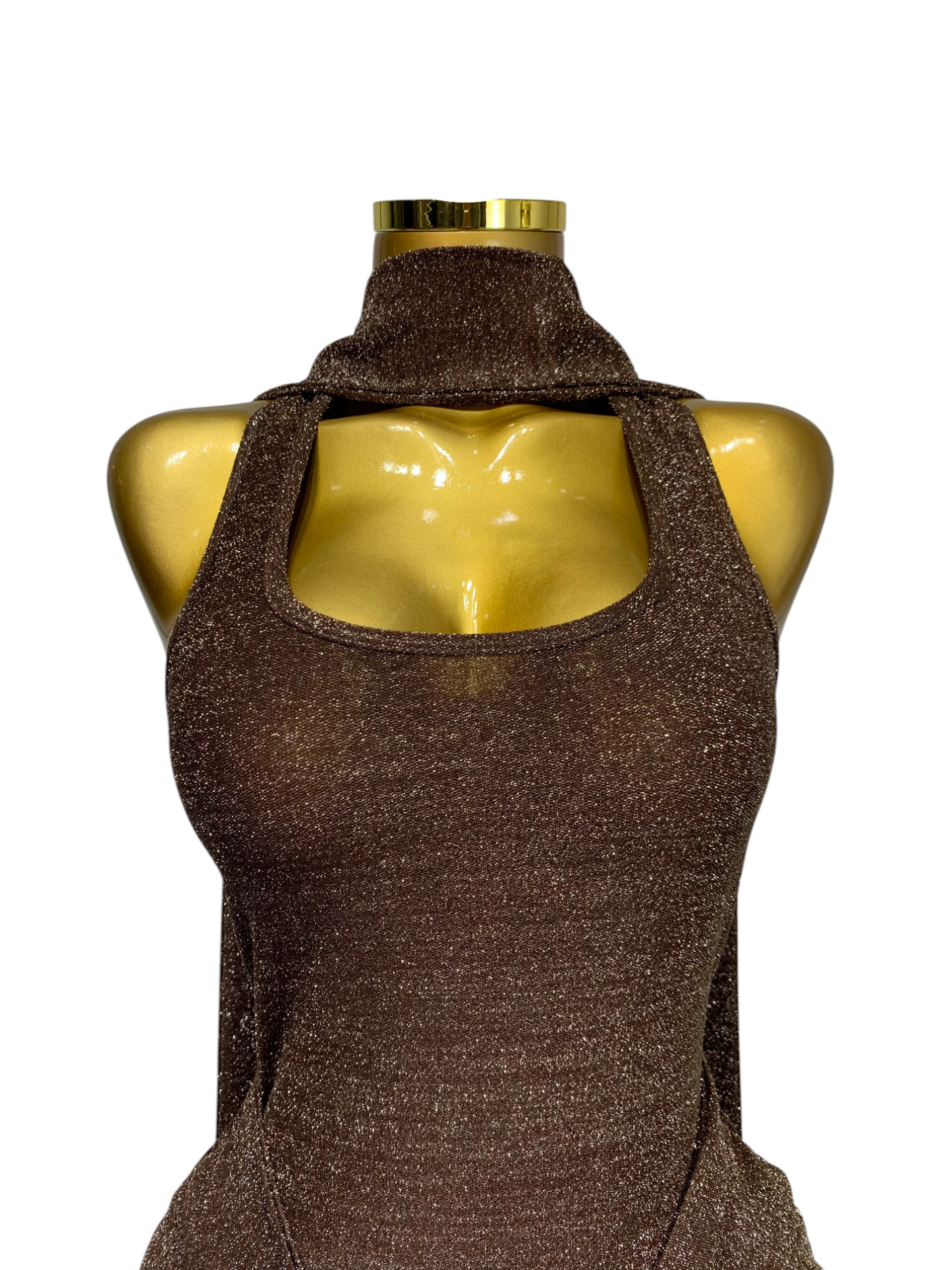 Vestido Largo Marrón Chocolate Metalizado ·