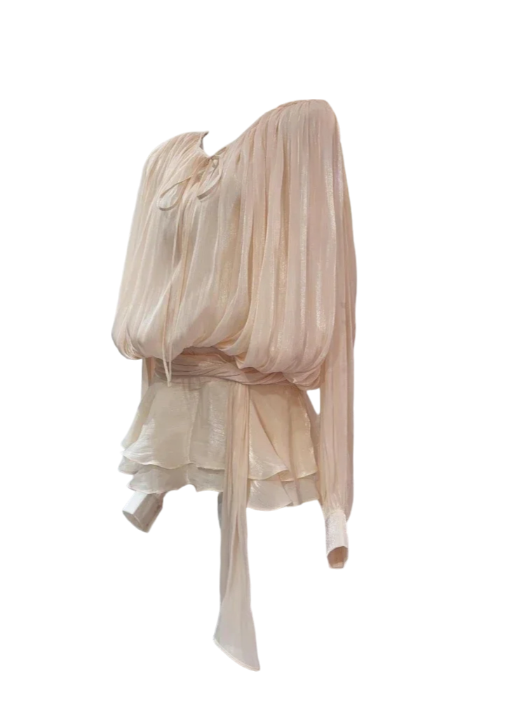 Vestido Mini Satén con Volumen y Lazo Lateral
