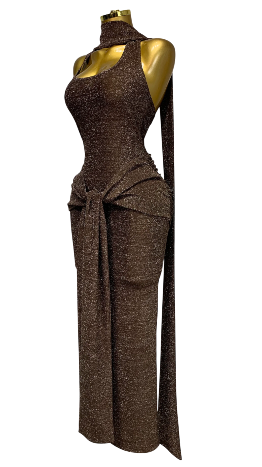 Vestido Largo Marrón Chocolate Metalizado ·