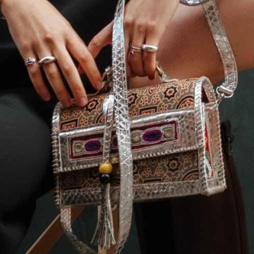 Silver Leather Bag Indian Craftsmanship