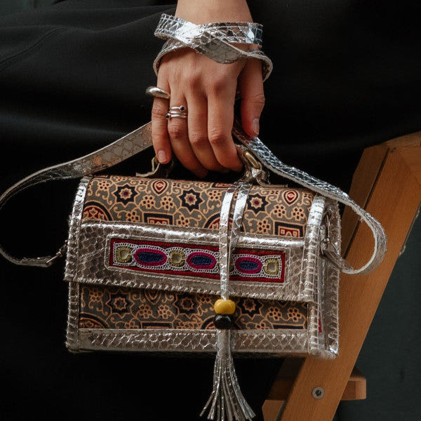 Silver Leather Bag Indian Craftsmanship
