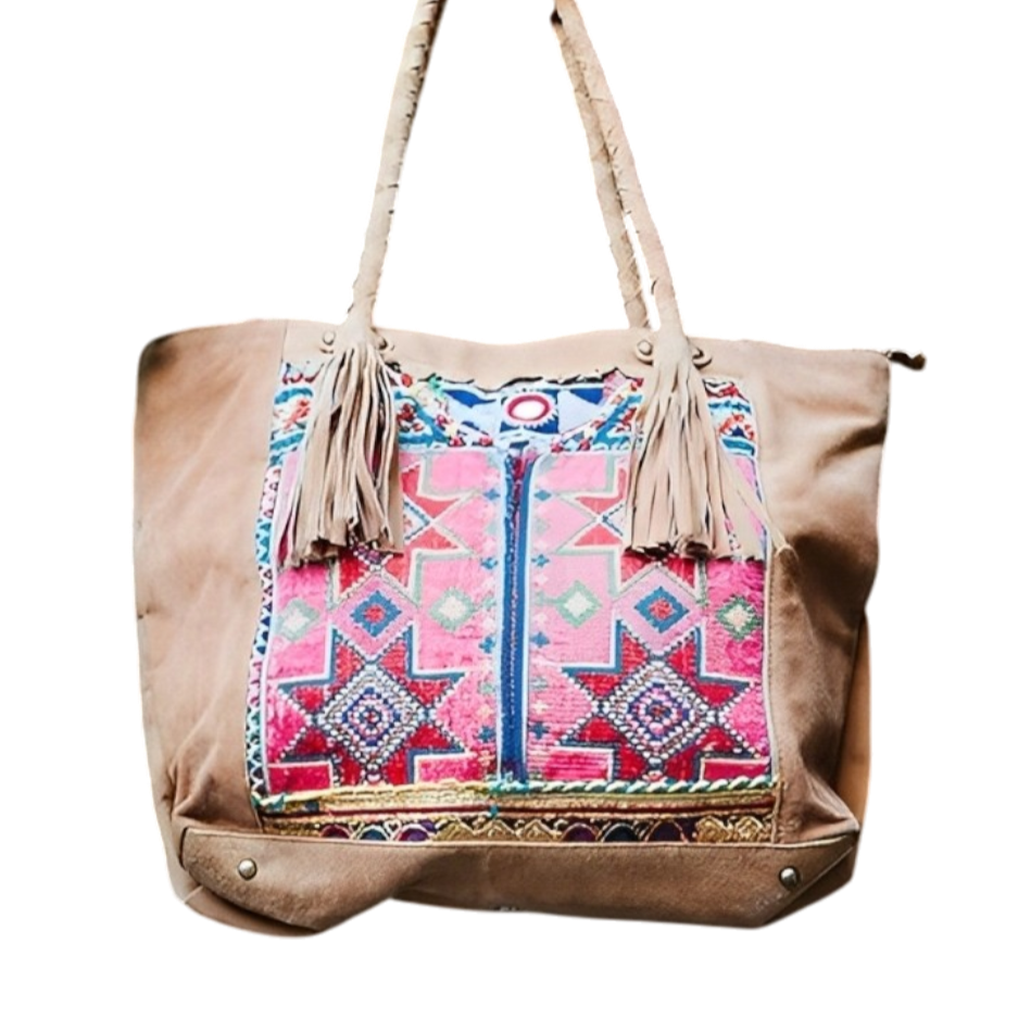 Bolso Tote 'Kaira' – Cuero Artesanal con Bordado Banjara