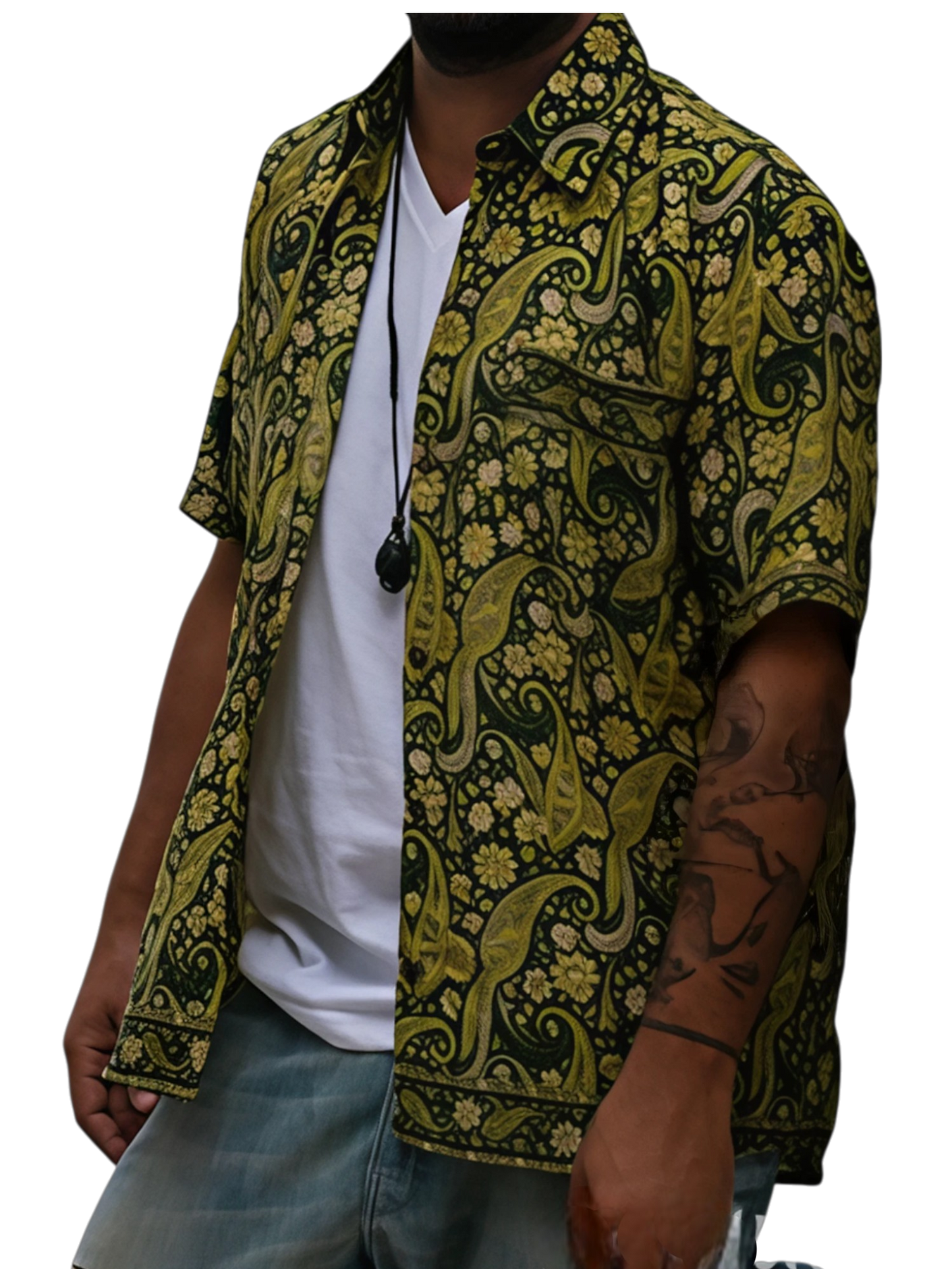 Camisa “Kashi Verde” – Hombre | Artesanal en Telas de Saree Recicladas · Talla Única