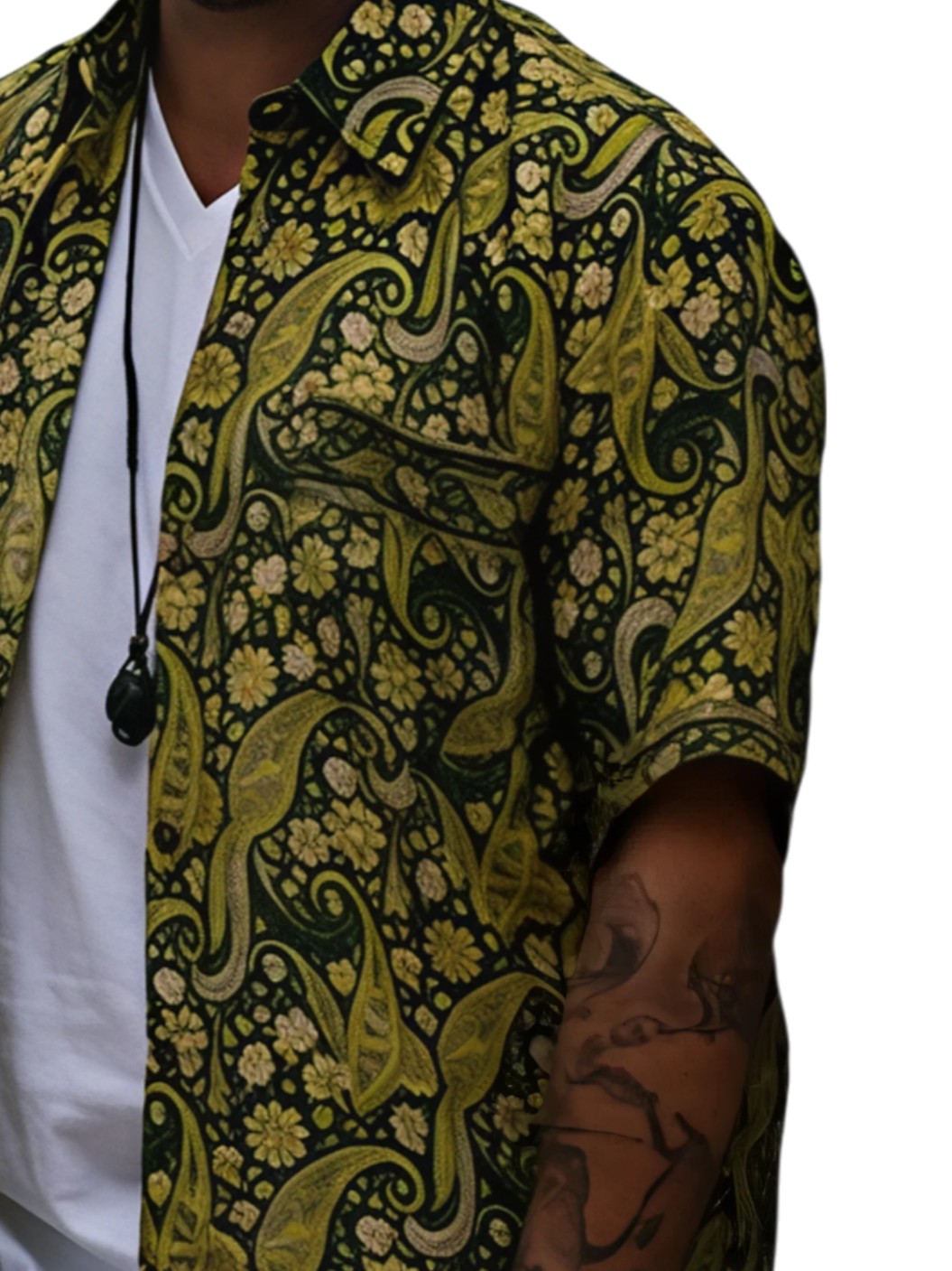 Camisa “Kashi Verde” – Hombre | Artesanal en Telas de Saree Recicladas · Talla Única