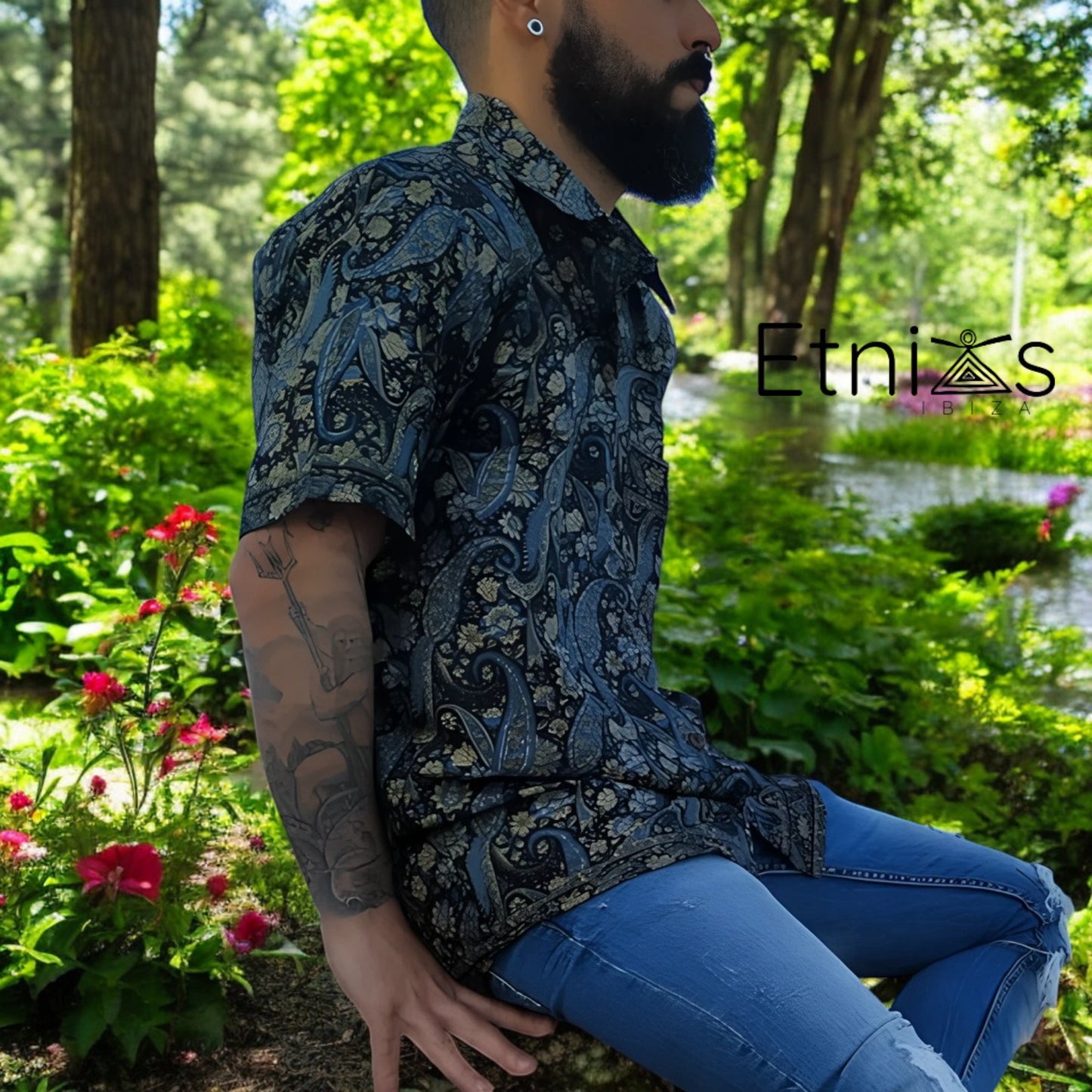 Camisa “Kashi iñigo” – Hombre | Artesanal en Telas de Saree Recicladas · Talla Única