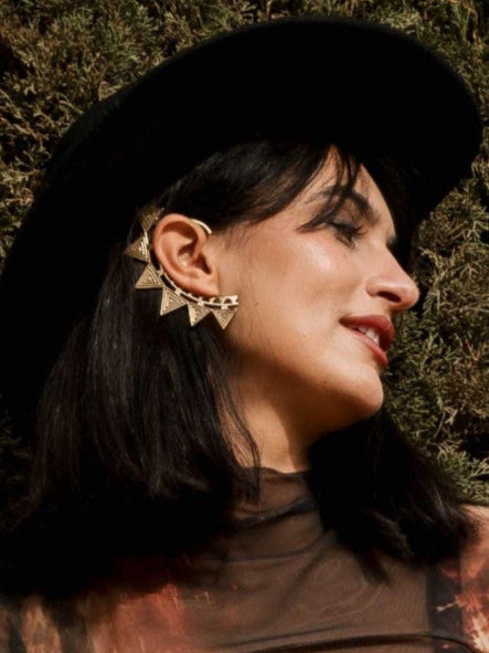 Tria Earcuff, Handcrafted, Silver and Gold