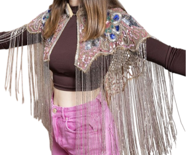 Embroidered stole, handmade piece with rhinestones and inlays