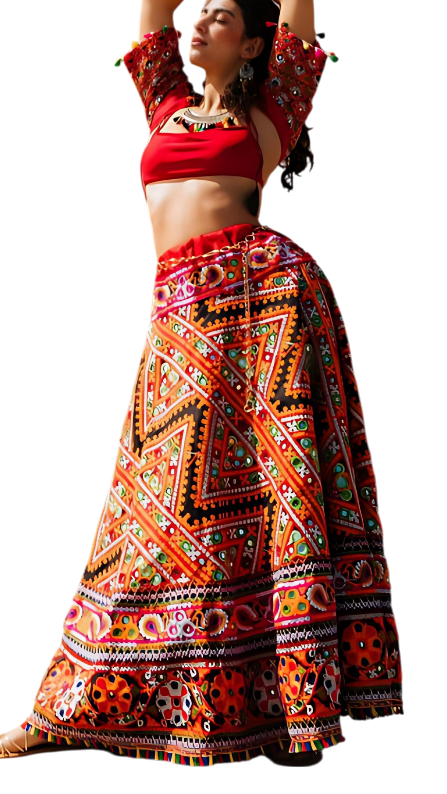 Falda Bordada Jaipur de Fuego Joyas de la moda