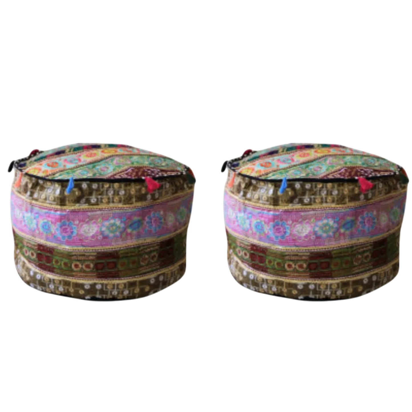 Set of 2 bright embroidered poufs 45x50 cm