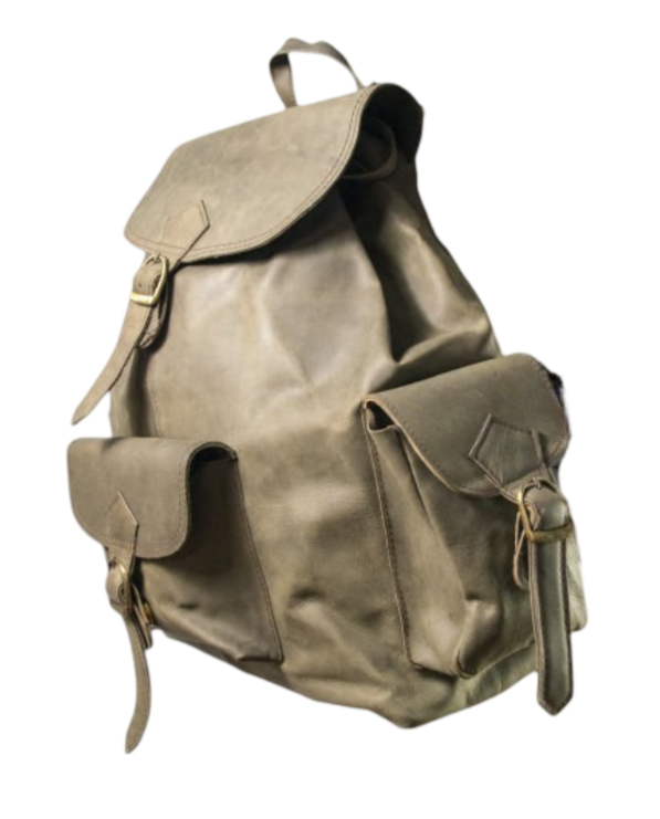 Large leather backpack with compartments on the sides