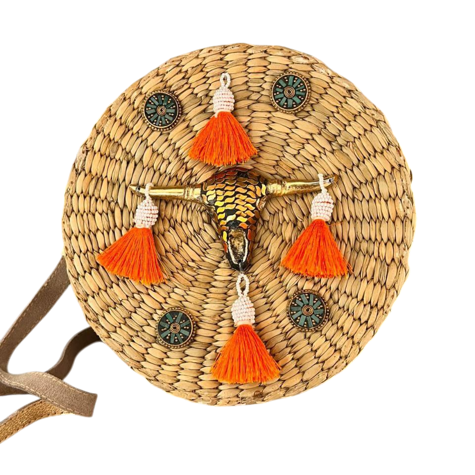 White Eye Basket · Natural Palm & Leather