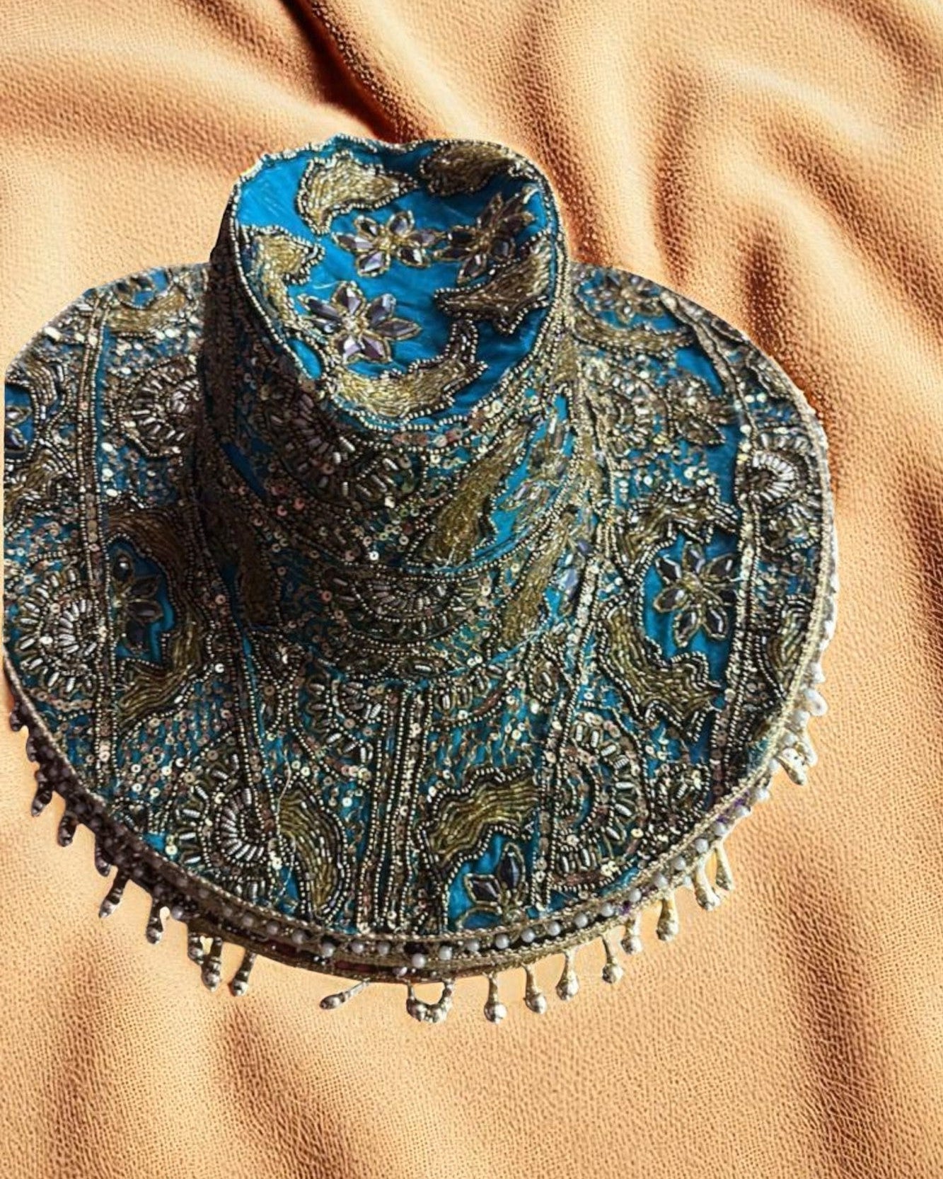 Sombreros Artesanal Bordado Turquesa