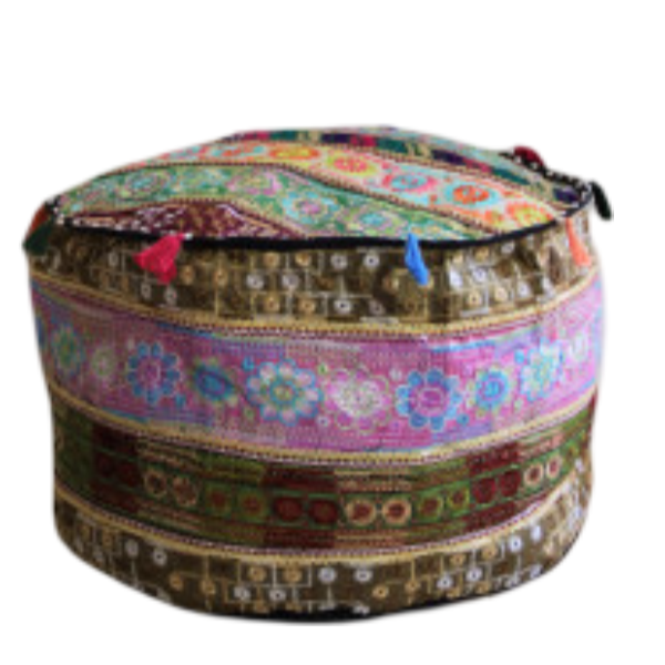 Set of 2 bright embroidered poufs 45x50 cm