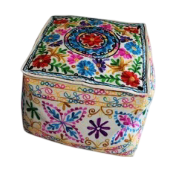 Gora Duo – Set of 2 hand-embroidered square poufs (50 cm)