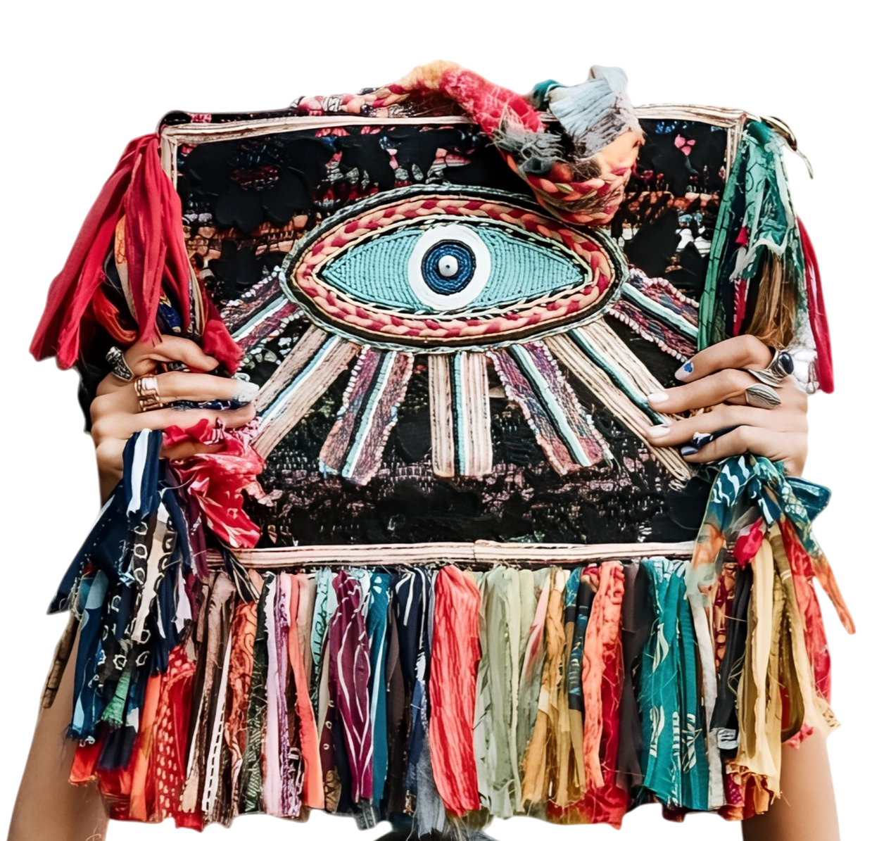 Bolso Artesanal Naya Eye – Bordado a mano, pieza única con símbolo protector
