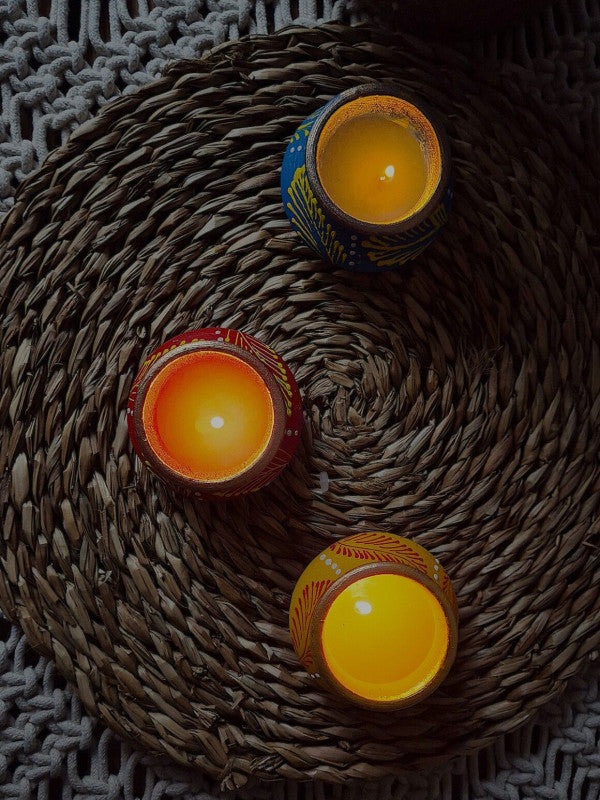 Velas de Terracota 'Luz de Hojas' — Set de 5 unidades artesanales