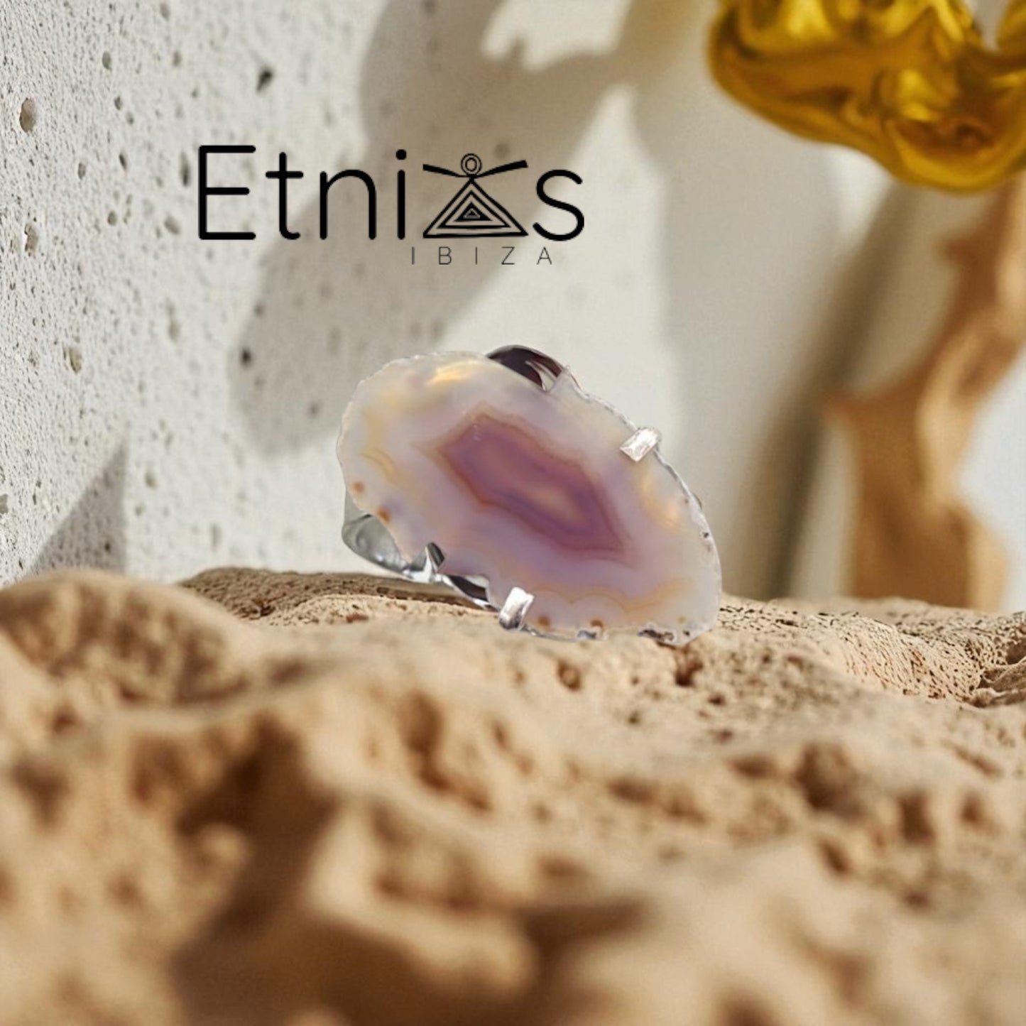 Anillo Adaptable de Acero con Ágata Rosa Natural