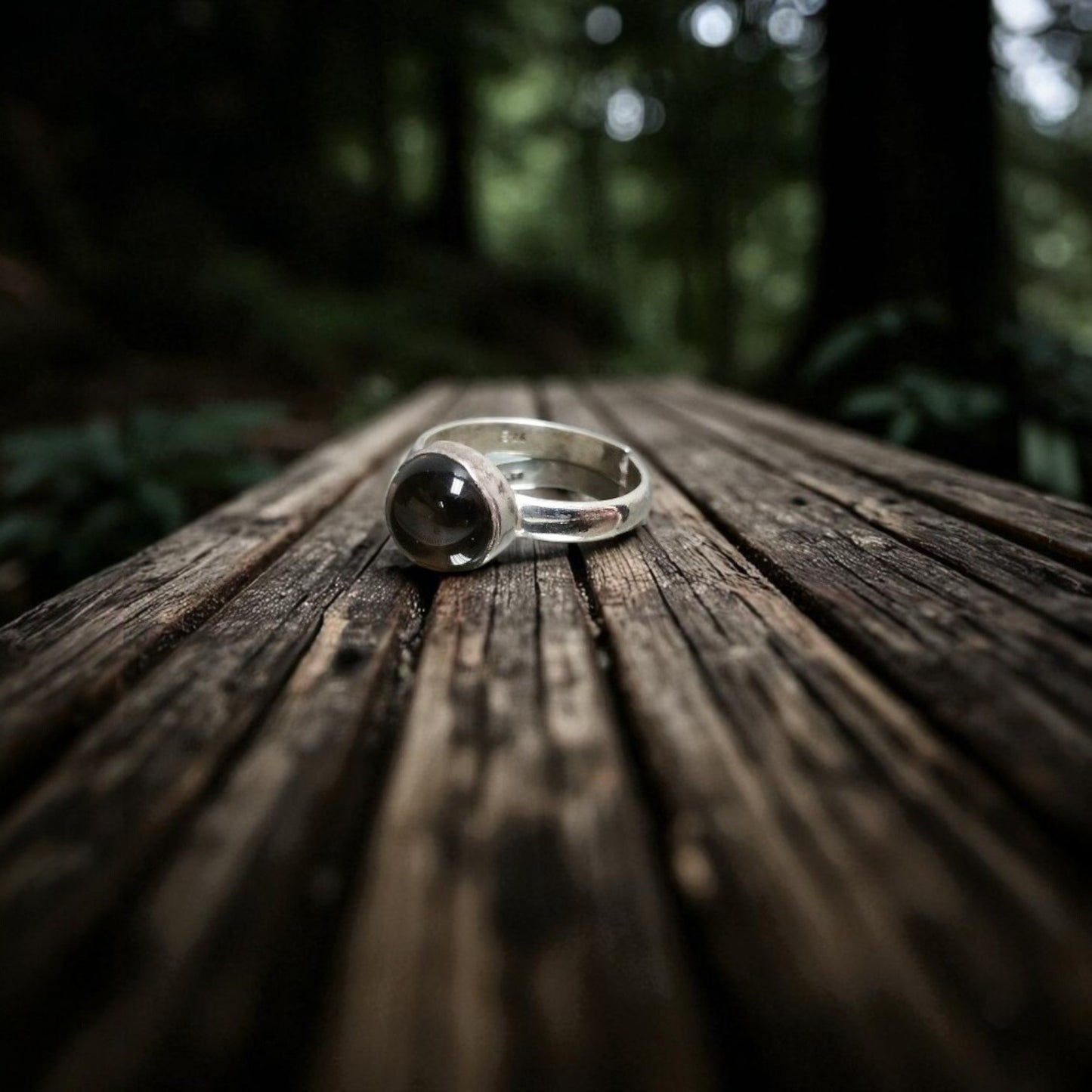 Anillo de Plata con Cuarzo Ahumado · Ajustable