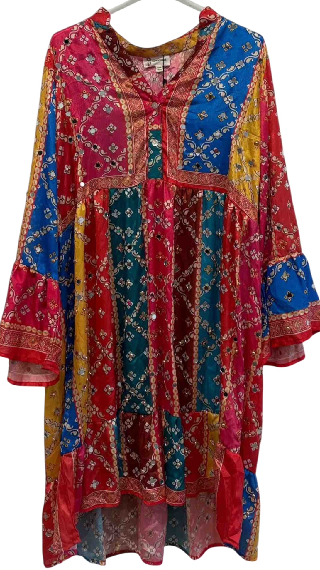 Short Embroidered Dress in Blue or Emerald Green with Gold Sparkles