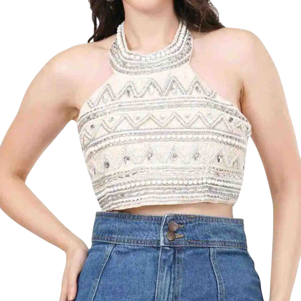 Short Embroidered Dress in Blue or Emerald Green with Gold Sparkles