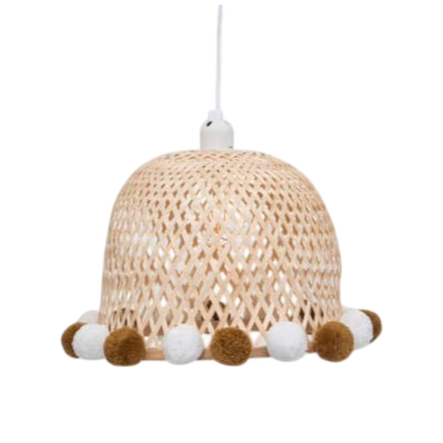 Lámpara Colgante de Bambú con Pompones Pomponera – 27,5 x 20,5 cm