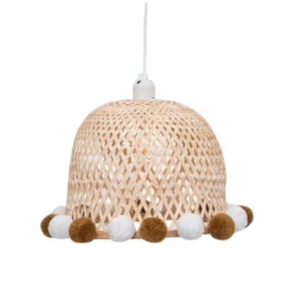 Lámpara Colgante de Bambú con Pompones Pomponera – 27,5 x 20,5 cm