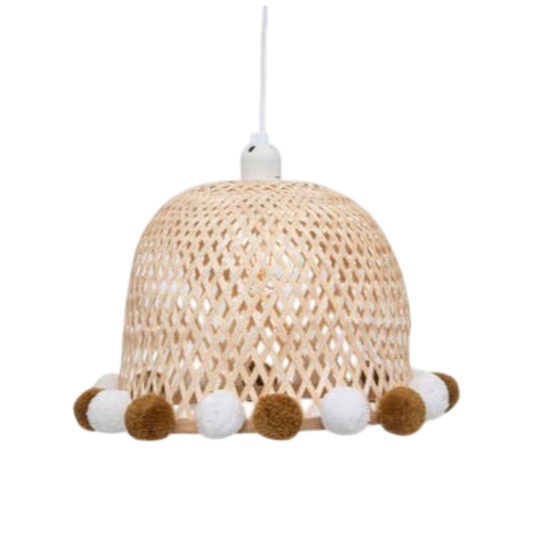 Lámpara Colgante de Bambú con Pompones Pomponera – 27,5 x 20,5 cm