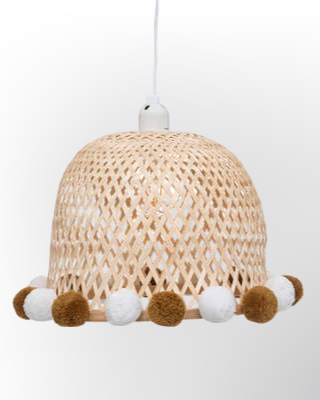 Lámpara Colgante de Bambú con Pompones Pomponera – 27,5 x 20,5 cm